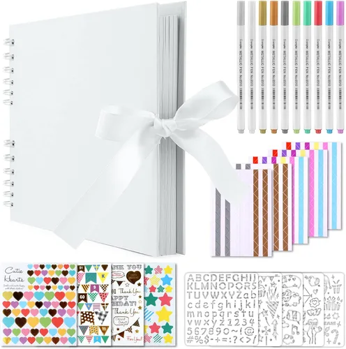 Vista 17 de GOTIDEAL Álbum de recortes de 7 x 7 pulgadas con marcadores metálicos, 40 páginas, álbumes de fotos de papel kraft para bodas y aniversarios