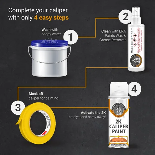 Vista 3 de ERA Paints 2K Pintura en aerosol para pinza de freno – Naranja Acabado de alto brillo, resistente al calor de 500°F y a productos químicos