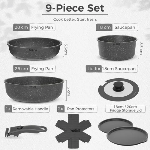 Vista 2 de YASHE 9Pcs Granite Nonstick Pots and Pans Set, Stackable, Oven Safe