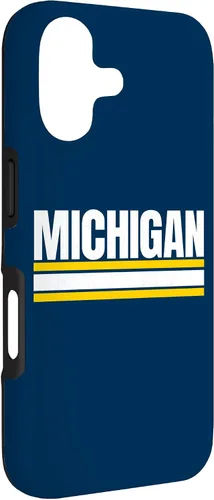Vista 3 de Michigan - Carcasa para iPhone 17, diseño tradicional de líneas de rayas amarillas/blancas