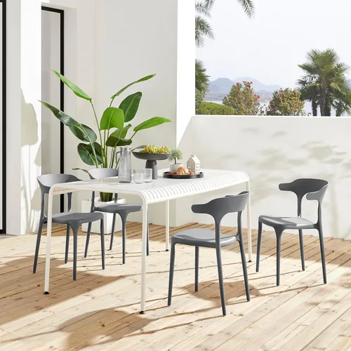 Vista 2 de Juego de sillas de comedor apilables modernas, sin ensamblaje, silla de plástico, silla de patio, adecuada para cafés y restaurantes interiores