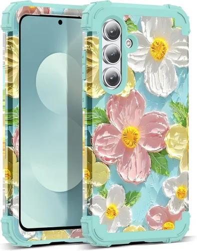 Vista 90 de Funda para Galaxy A14 5G Case, Patrón Floral 3 en 1 Protección Resistente de Servicio Pesado a Prueba de Golpes Parachoques de Goma de Silicona