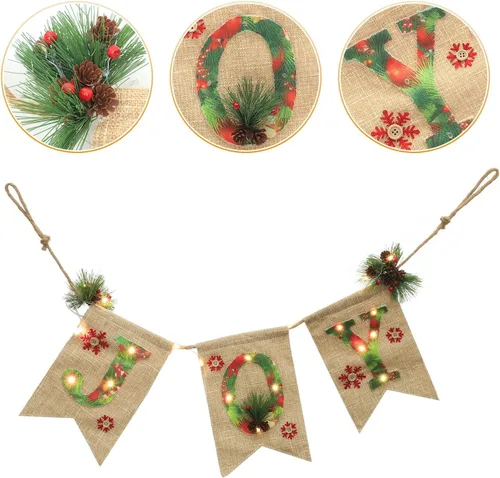 Vista 7 de Toyvian Cartel de lino brillante para fiesta de Navidad con letras de alegría, decoración de guirnalda de Navidad para uso festivo en interiores