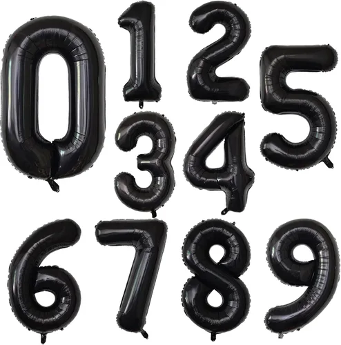Vista 7 de Globos gigantes de números negros de 40 pulgadas, globos de aluminio de Mylar con helio para cumpleaños, globo número 0 para decoración de fiestas