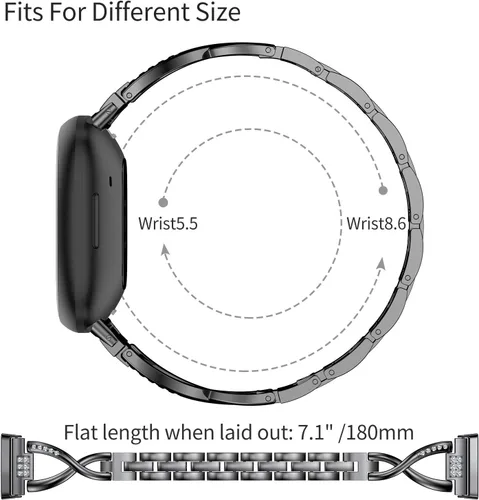 Vista 3 de Wearlizer Correa de metal compatible con Fitbit Versa 4/Versa 3/Sense/Sense 2 bandas para mujer, elegante pulsera de acero inoxidable con diamantes