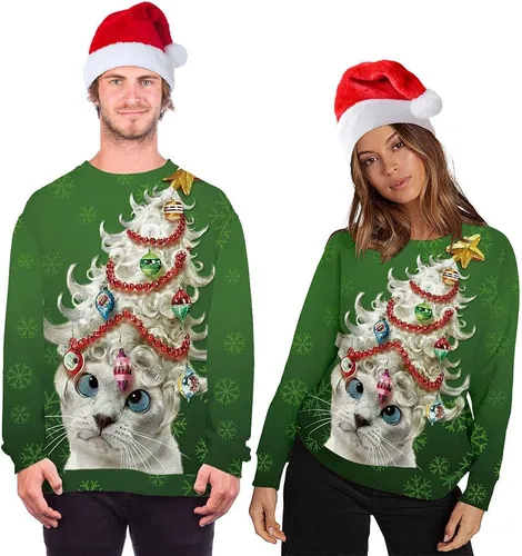 Vista 5 de ALBIZIA sudadera unisex con cuello redondo y estampado de animales, suéter feo de Navidad