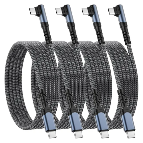 Vista 10 de Cable corto USB C a USB C de 60 W (1 pie, paquete de 3), cable USB-C trenzado de nailon de carga rápida en ángulo recto, cable de carga C de 90 Rojo