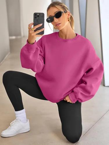 Vista 4 de EFAN Sudaderas de gran tamaño para mujer, con forro polar, cuello redondo, suéteres casuales y cómodos, ropa de moda de otoño 2023