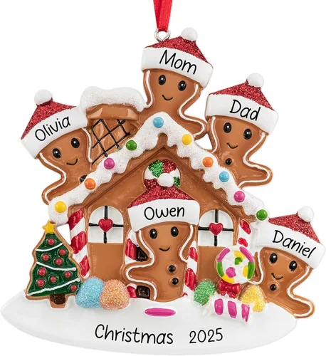 Vista 12 de Adorno de Navidad personalizado hecho con pareja de amor 2026 Familia de 2 de jengibre Decoración para árbol de Navidad Nuestro primer recuerdo
