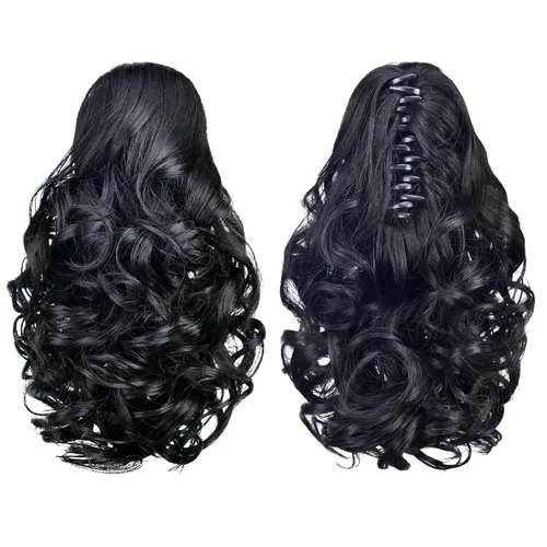 Vista 38 de Extensiones de cola de caballo, extensiones de cabello de cola de caballo con clip de garra marrón oscuro para mujer, pieza de cabello rizado