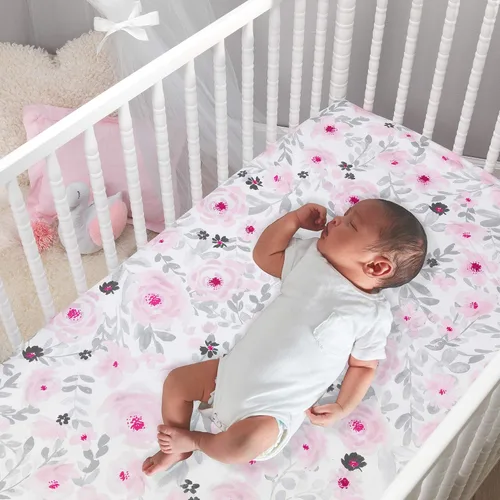 Vista 3 de Bedtime Originals Blossom - Sábana bajera ajustable para cuna, rosa, gris, blanco, floral