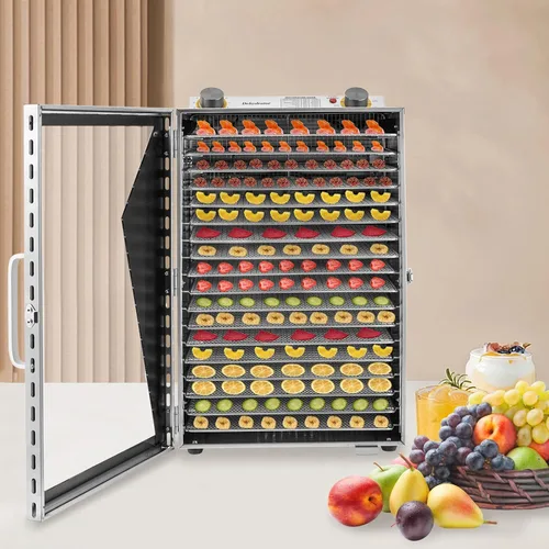 Vista 10 de Deshidratador de alimentos, bandejas de acero inoxidable, máquina deshidratadora comercial de frutas, secadora de carne de res de varios niveles