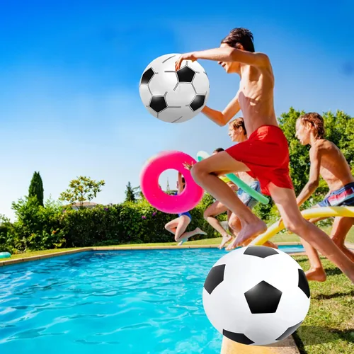 Vista 5 de Pelota de fútbol inflable gigante de 27 pulgadas, pelotas de playa grandes a granel, juguetes de piscina, juguetes de playa, decoración de fiesta