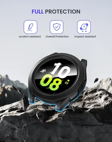 Vista 4 de Goton - Funda impermeable para Samsung Galaxy Watch 5 y 4 y FE, protector de pantalla de 40 mm con vidrio templado, 1 paquete de funda dura de PC