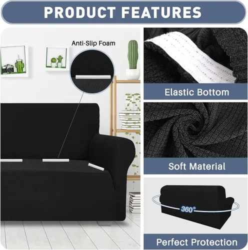Vista 3 de JIVINER - Fundas de sofá de alta elasticidad para sofá de 3 cojines, funda de sofá extra grande de 1 pieza con parte inferior elástica