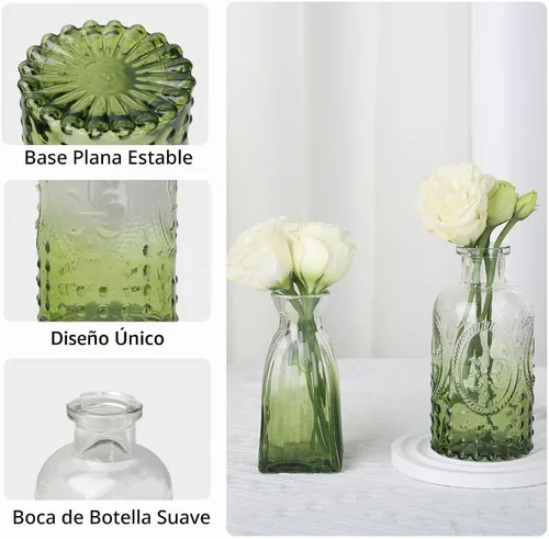 Vista 6 de RUCKACE Jarrones de brotes a granel 22 jarrones pequeños de vidrio verde jarrones de flores a granel para centro de mesa, boda, decoraciones