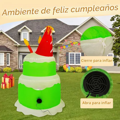 Vista 6 de Decoraciones inflables de pastel de cumpleaños de 4 pies, con velas, luces LED integradas, pastel de cumpleaños, decoración de patio al aire libre