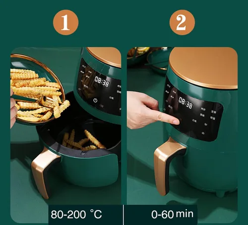Vista 7 de Freidora de aire doméstica inteligente sin aceite multifunción Freidora Horno de circulación de aire rápida Control de temperatura ajustable 60 Negro