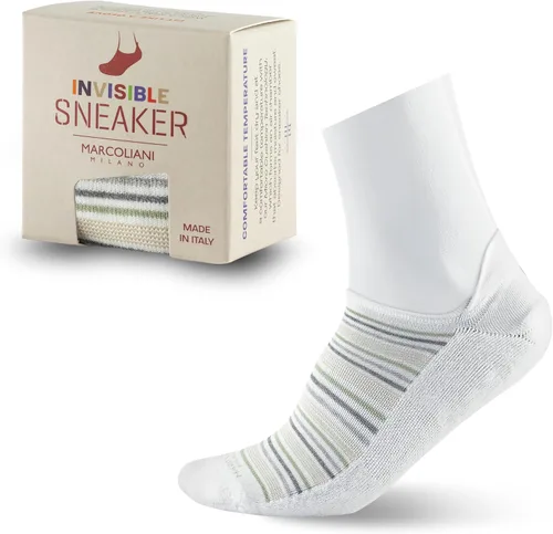 Vista 9 de Marcoliani Milano Calcetines de vestir para hombre - Invisible Sneaker MicroCushion Pima Cotton Torino Stripe
