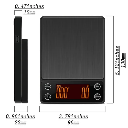 Vista 5 de Báscula de café espresso con temporizador de precisión de 6.6 lbs/0.004 oz, báscula digital de café para verter sobre café, portátil, recargable