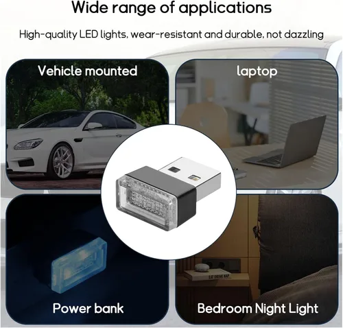 Vista 5 de Dickno 7 PCS Lámpara de Ambiente Interior de Coche LED USB, Mini Luz Nocturna LED Portátil, Kit de Iluminación Ambiental de Maletero con Interfaz