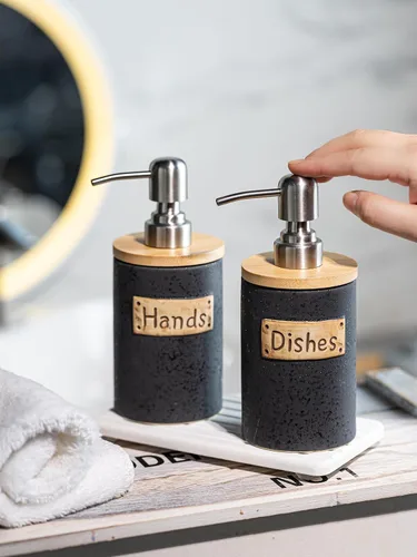 Vista 9 de Juego de dispensador de jabón de cocina, dispensador de jabón de manos y platos de cerámica para baño, incluye bandeja de secado instantáneo, embudo