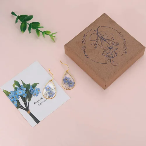 Vista 74 de Forget-Me-Not and Queen Anne's Lace Pressed Wildflower Earrings Pressed Flower Earrings Handmade Drop and Dangle Earrings Gift for Woman