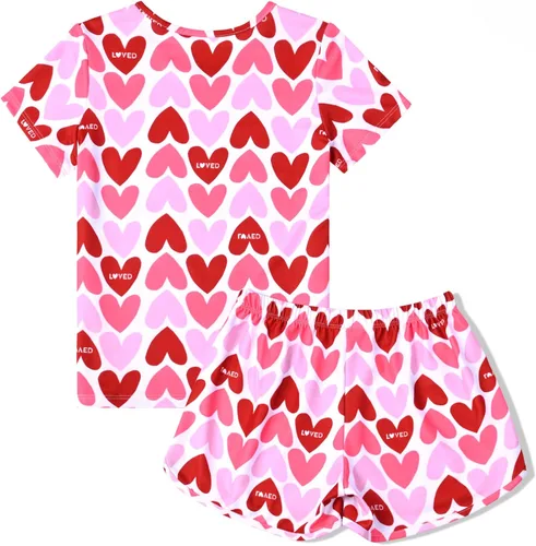 Vista 2 de QPANCY Pijamas de verano para niñas, conjuntos de pijamas de manga corta para dormir de verano
