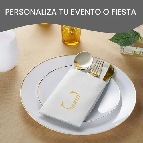 Vista 2 de Paquete de 50 servilletas con monograma con bolsillo para cubiertos, 16 x 16 pulgadas, servilletas desechables de lino con letra B, servilletas