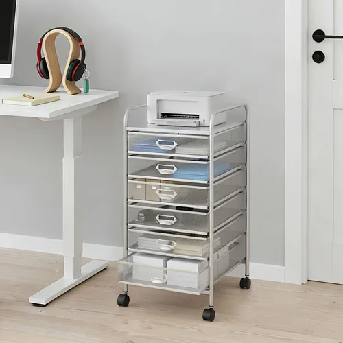 Vista 10 de Carro de archivos rodante de 5 cajones, gabinete de archivos debajo del escritorio con ruedas, organizador de cartas de papel, carrito de malla