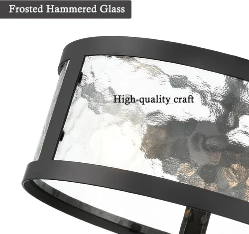 Vista 2 de Lámpara de techo semiempotrada de estilo casa de campo, accesorios de luz negra, 2 luces con vidrio martillado para dormitorio, cocina, baño, entrada