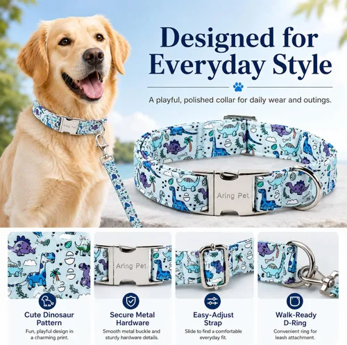 Vista 330 de Aring Pet Collar de algodón, ligero y ajustable, con hebilla de liberación rápida, para perros pequeños, medianos y grandes, para cachorros, S, Hoja
