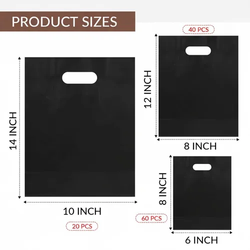 Vista 2 de Saintrygo 120 bolsas de compras negras de 2.36 mil con asas de 6 x 8/8 x 12/10 x 14 pulgadas, bolsas de plástico reutilizables para regalo, bolsas