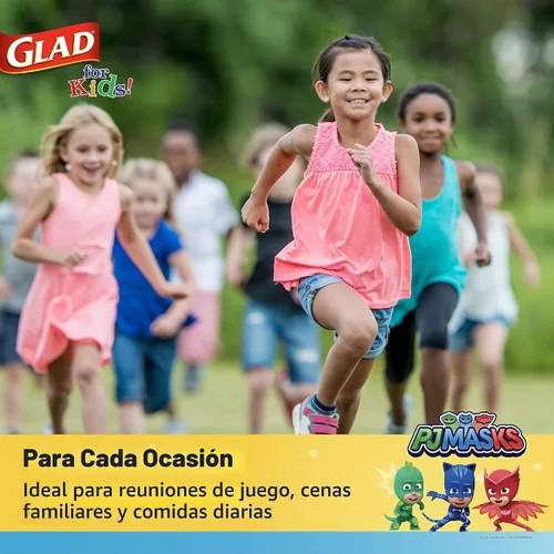 Vista 5 de Glad Cuencos de papel para aperitivos con tapas para niños, diseño espacial, resistentes, desechables para microondas con tapas para sopa o helado