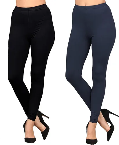 Vista 8 de Lildy - Leggings súper suaves lisas e impresas para mujer, elásticas sin transparencias Rayas negras y rojas/paquete de dos negras