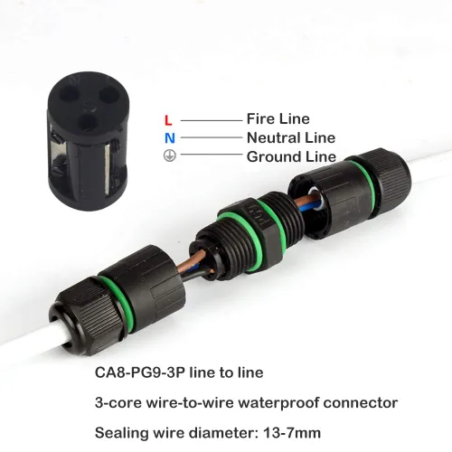 Vista 3 de Caja de conexiones de 3 pines al aire libre IP68 impermeable conector de cable eléctrico, caja de cable de alimentación externa adecuada para vallas