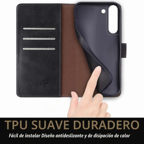 Vista 6 de SUANPOT Funda tipo cartera para Samsung Galaxy S21 FE 【Bloqueo RFID】 Soporte para tarjetas de crédito, funda de piel sintética con tapa para Negro