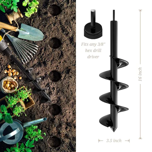 Vista 2 de K-Brands Paquete de brocas para plantar – 1.6 x 16 pulgadas y 3.5 x 16 y 2 x 32 pulgadas – Taladro de agujero en espiral de jardín y maceta