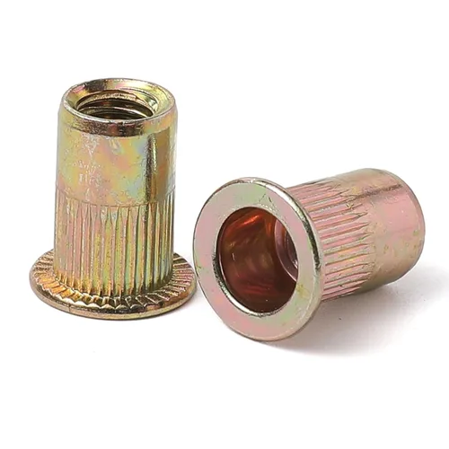 Vista 2 de 100 tuercas de remache M6, acabado galvanizado de acero al carbono, cabeza plana remache roscado, tuerca de inserción roscada cuerpo moleteado