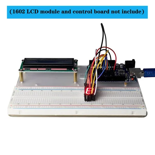 Vista 2 de Kit de cables de puente para tabla de cortar breadboard, tablas de pan sin soldadura de 830 puntos, diodos emisores de luz LED, placa base acrílica