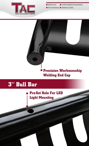 Vista 5 de TAC Bull Bar Fit 2007-2021 Tundra Pickup Truck / Sequoia SUV 2008-2022 de 3 pulgadas, cepillo frontal negro, protector de parachoques protector