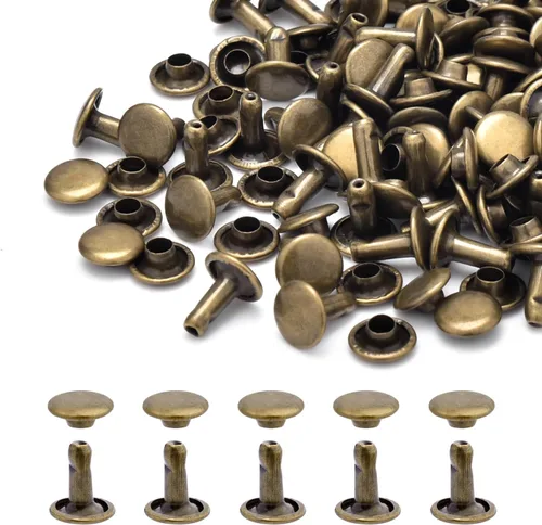 Vista 22 de 400 juegos de remaches para cuero, remaches de cuero de doble tapa redonda de 10 mm, remaches tubulares con punta para correa de bolso, llaveros
