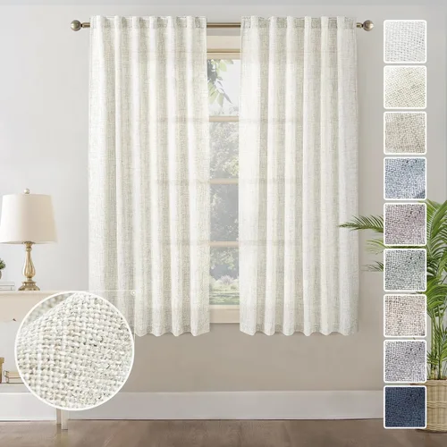 Vista 13 de Cortinas de Lino Natural Color Crema de 84 Pulgadas de Largo para Sala de Estar, Juego de 2 Paneles de Lino Texturizado con Trabillas Traseras