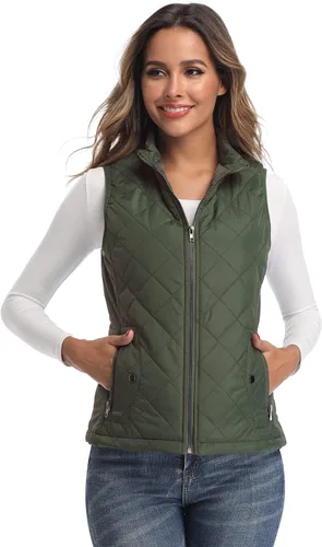 Vista 13 de LONGKING Chaleco de mujer, cuello alto, ligero, con cremallera, acolchado para mujer Rosa albaricoque
