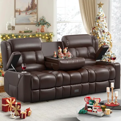 Vista 13 de Dresegmt - Juego de sofá reclinable con consola, diseño de respaldo central abatible, sofá de 3 plazas y sillón reclinable individual, sofás Gris