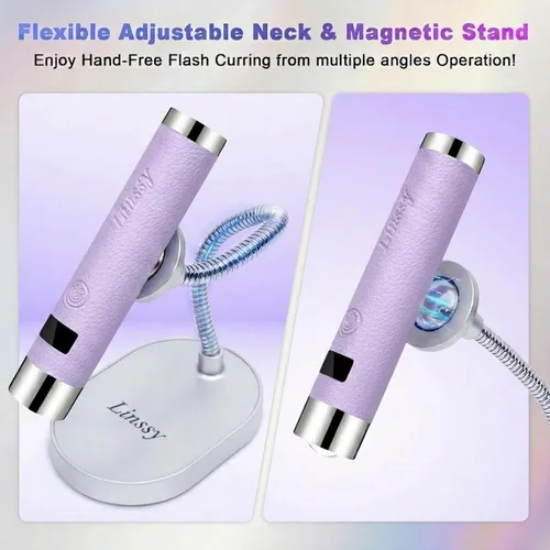 Vista 6 de Linssy Mini Luz UV para Uñas con Sensor Automático y Soporte de Cuello de Cisne, Lámpara de Uñas Inalámbrica Portátil con Pantalla LCD, Luz UV