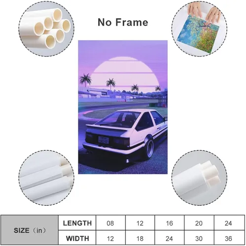 Vista 2 de ALUKAP Cuadro decorativo de la familia de autos Vaporwave Jdm Ae86 de los años 90, arte de pared, pósteres colgantes, 12 x 18 pulgadas