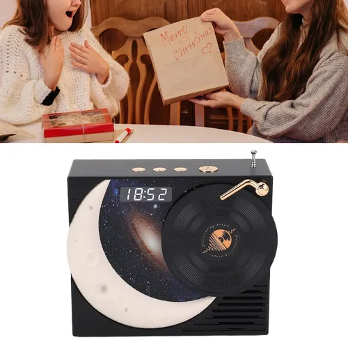 Vista 7 de Zopsc Retro Bluetooth Speaker with Clock Display, 360 Degree Surround Sound, Ambient Light for Kitchen Bedroom Office (Black)