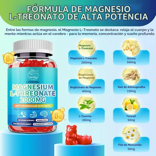 Vista 3 de Gomitas de treonato de magnesio liposomal para adultos y niños, 60