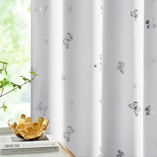 Vista 25 de Jubilantex - Cortinas opacas con diseño de mariposa dorada, 80 % rosa bebé Cortinas opacas 80% rosa lavanda/rosa bebé, estampado de mariposa